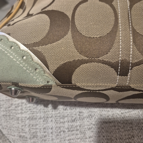 Coach Signature Canvas Coral Reef Appliqué Satchel - Tan & Mint - Picture 10 of 13